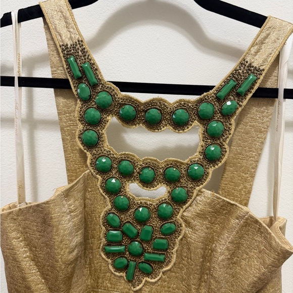 Shoshanna Gold Strapless Dress with Green Embellishments - Picture 2 of 4